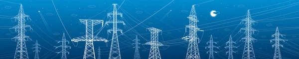 High Voltage Transmission Systems Electric Pole Power Lines Network Interconnected — Stockvektor