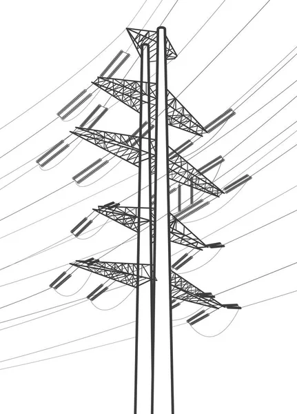 高压输电系统 电线杆电线 一个相互连接的电网 能量Pylons 城市电力基础设施 白色背景上的灰色线条 矢量设计 — 图库矢量图片