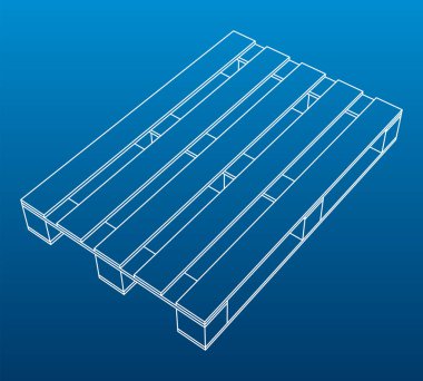 Mavi arka planda taşıma paleti. Darbelerle yapılmış bir nesne. Beyaz ana hatlar elemanı. Vektör tasarımı 