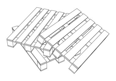 Beyaz arka planda taşıma paletleri. Darbelerle yapılmış bir nesne. Ana hatlar. Vektör tasarımı 