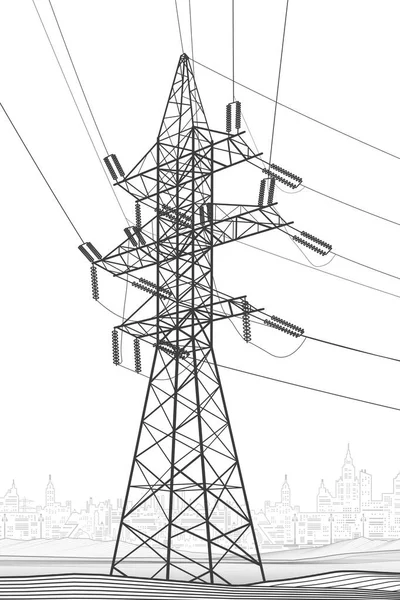 Системи Передачі Високої Напруги Електричний Полюс Електричні Лінії Мережа Взаємопов — стоковий вектор