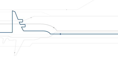 Avia nakliyesi. Projeniz için uçak çizimi taslağı. Beyaz arkaplanda gri ve mavi çizgiler var. Vektör tasarım sanatı
