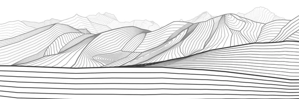 Montagne Grigio Contorno Illustrazione Paesaggio Collinare Dune Sabbia Immagine Astratta — Vettoriale Stock