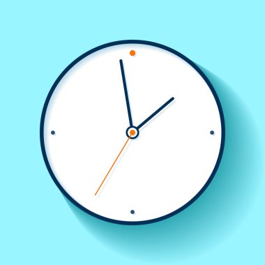 Düz stil saat simgesi, mavi arkaplan zamanlayıcısı. İnce çizgiler. İş saati. Projeniz için vektör tasarım ögesi