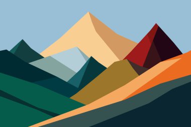 Mountains flat color illustration. Abstract simple landscape. Colorful hills. Multicolored abstract shapes. Vector design art