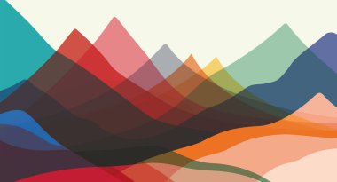 Mountains flat color illustration. Abstract simple landscape. Colorful hills. Multicolored abstract shapes. Vector design art