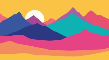 Mountains flat color illustration. Abstract simple landscape. Colorful hills. Multicolored abstract shapes. Vector design art