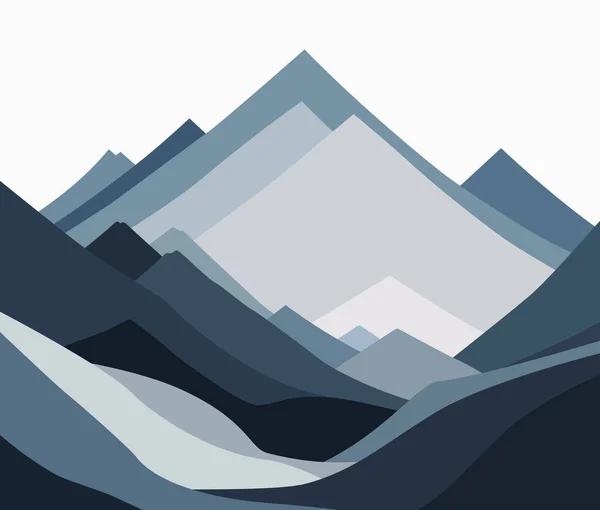 Cold Mountains Flat Illustration Abstract Simple Landscape Blue Gray Hills Stockillustration