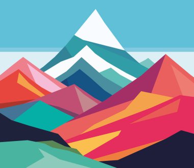 Mountains flat color illustration. Abstract simple landscape. Colorful hills. Multicolored abstract shapes. Vector design art