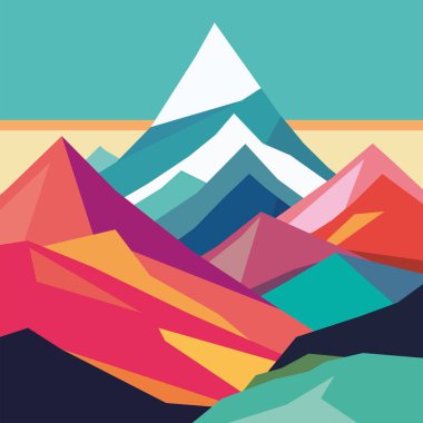 Mountains flat color illustration. Abstract simple landscape. Colorful hills. Multicolored abstract shapes. Vector design art