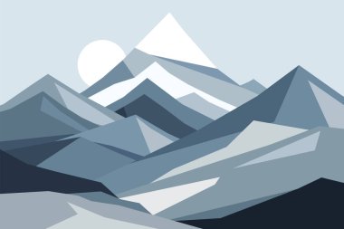 Cold mountains flat illustration. Abstract simple landscape. Blue and gray hills. Vector design art
