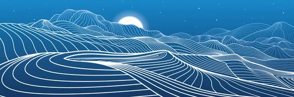 Иллюстрация Контуров Гор Ночной Пейзаж Снежных Холмов Луна Звезды Векторное Лицензионные Стоковые Векторы