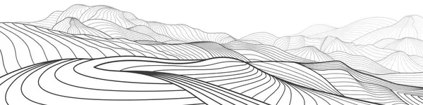 抽象的な山々 白い背景の黒いアウトラインイラスト ラインアート ヒルズランドスケープ ベクトルデザイン ベクターグラフィックス