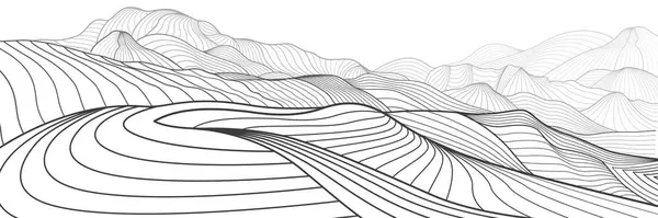 Абстрактные Горы Черный Контур Иллюстрации Белом Фоне Линейное Искусство Пейзаж Стоковая Иллюстрация