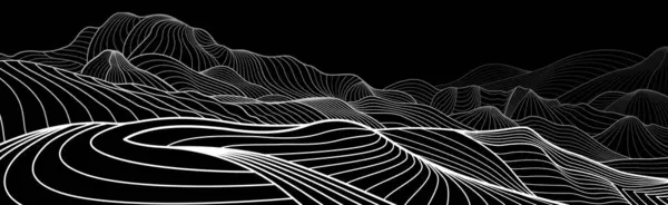 抽象的な山々はイラストを概説しています 暗い夜景について ヒマラヤス スノーヒル 黒い背景の白いライン ベクトルデザインアート ロイヤリティフリーのストックイラスト