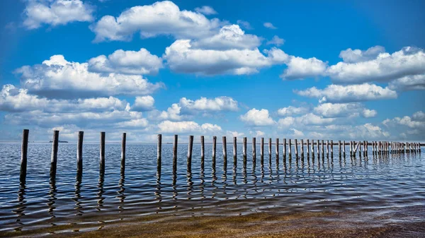 New Jersey 'deki Raritan Körfezi' nde bir sıra eski kazık..