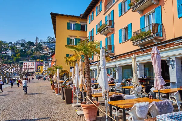 Njut Den Gamla Staden Ascona Promenera Ner Historiska Piazza Giuseppe — Stockfoto
