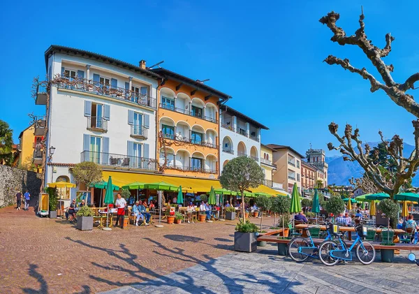 Ascona Schweiz März 2022 Die Reihe Historischer Häuser Mit Kleinen — Stockfoto