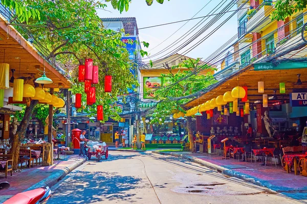 Bangkok Thailand Abril 2019 Restaurantes Livre Rambuttri Alley Dos Pontos — Fotografia de Stock
