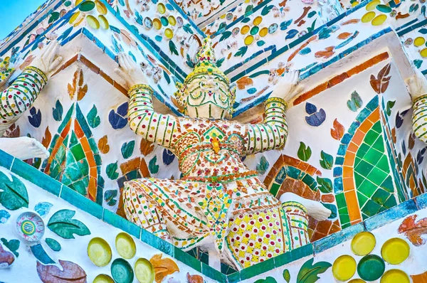 Close Decorative Elements Medieval Prang Wat Arun Porcelain Yaksha Guardian — Stock Photo, Image