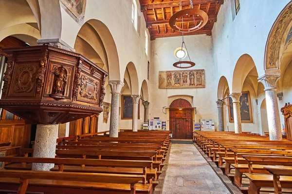 stock image ASCONA, SWITZERLAND - MARCH 28, 2022: St Peter and St Paul Church boasts beautiful wooden carvings and medieval frescoes,  on March 28 in Ascona