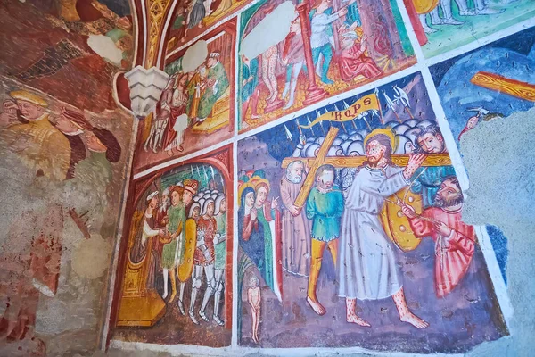 Ascona Switzerland Marca 2022 Stare Freski Ścianie Kościoła Santa Maria — Zdjęcie stockowe
