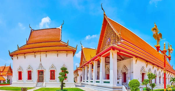stock image Ubosot, the Ordination Hall building with shrines of Wat Mahathat temple in Bangkok, Thailand