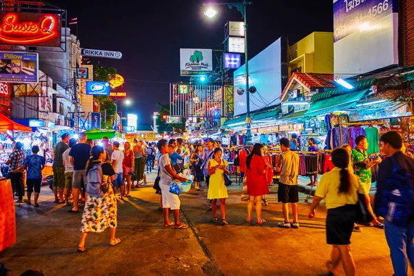 Bangkok Thailand 2019 Noční Aktivita Khaosan Road Hlavní Turistické Volnočasové — Stock fotografie