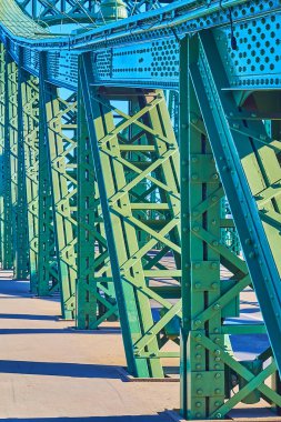 Macaristan, Budapeşte 'deki tarihi Demir Özgürlük Köprüsü' nün destekleyici detayları