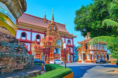 The beautiful shrines on grounds of Wat Saen Muang Ma temple, Chiang Mai, Thailand