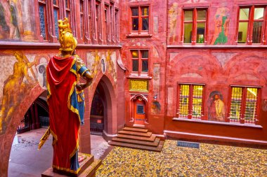 The sculpture to Roman consul Lucius Munatius Plancus in courtyard of medieval Town Hall in Basel, Switzerland