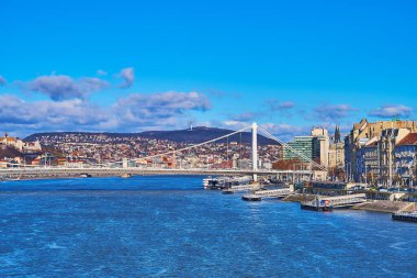 The cityscape of Budapest with Danube River, Elisabeth Bridge, city hills and embankment of Pest, Hungary