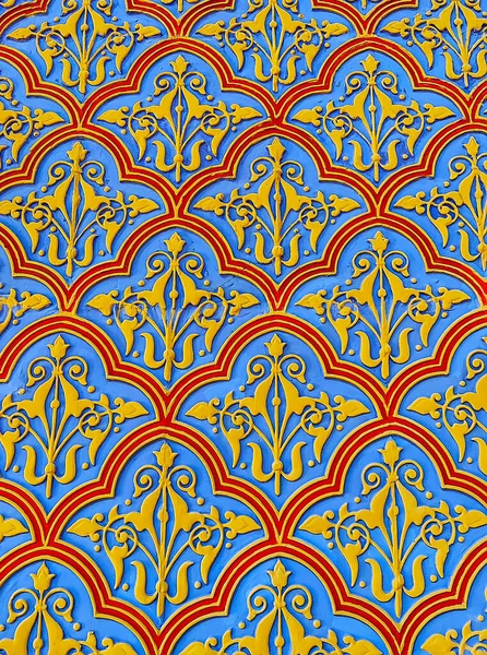 The bright floral relief pattern on wall of Rumbach Street Synagogue, decorated in Moorish Revival Style, Budapest, Hungary