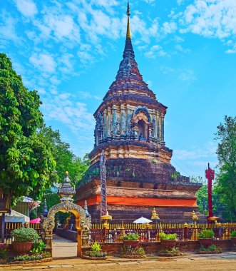 Preserved medieval Lanna style Chedi of Wat Lok Moli, Chiang Mai, Thailand