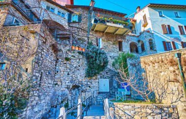 The dense stone housing of the small lakeside village of Gandria, Ticino, Switzerland