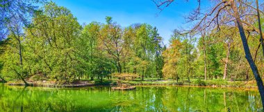 Panorama of the pond Laghetto di Villa Reale in Monza Royal Gardens, Italy