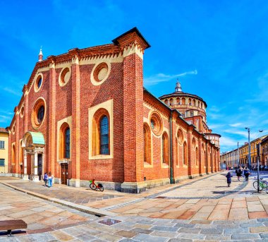 Facade of Santa Maria delle Grazie church, one of the the most notable churches in central Milan, Italy