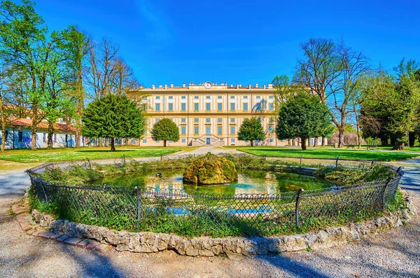 The small fountain in Giardini Privati del Re, the ornamental park of Villa Reale di Monza (Palace of Monza) complex, Italy