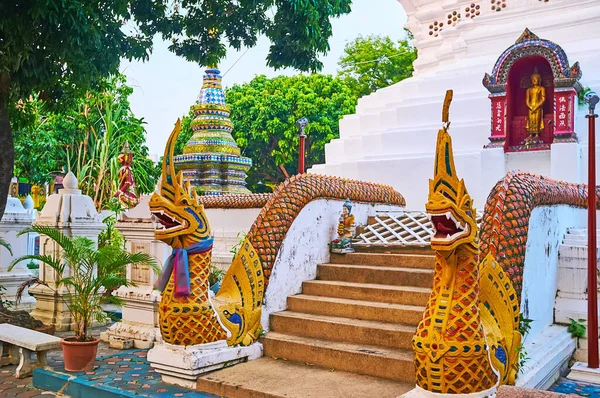 Guardiões Das Serpentes Naga Chedi Wat Ket Karam Chiang Mai — Fotografia de Stock