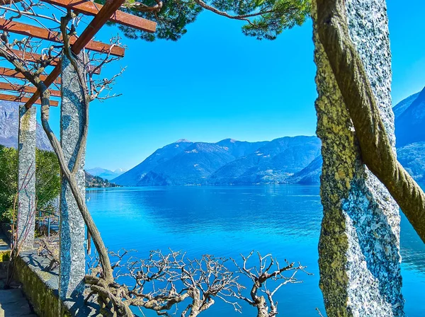 Stenen Pilaren Van Pergola Tuin Aan Het Meer Oria Lake — Stockfoto