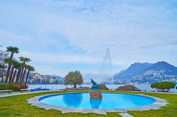 Riva Paradiso Dijk Van Het Meer Van Lugano Beschikt Een — Stockfoto