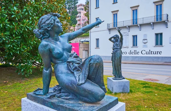 Lugano Switzerland March 2022 Bronze Sculptures Park Sculptures Embankment Lake — Stock Photo, Image