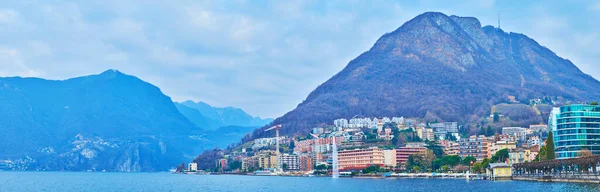 Panorama Van Lugano Met Monte San Salvatore Omgeven Door Gekleurde — Stockfoto