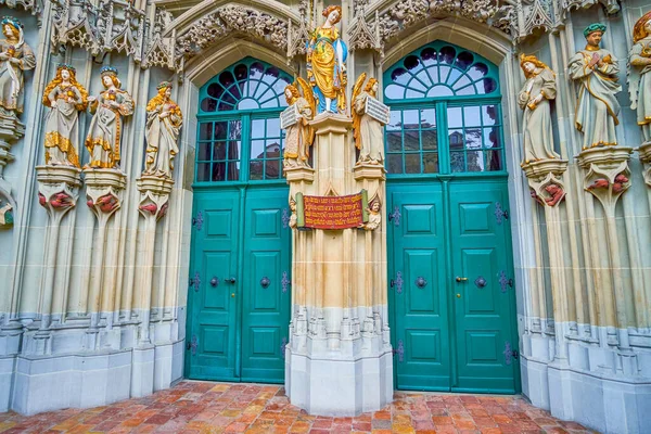 Historic Figures Last Judgment Portal Berner Munster Cathedral Switzerland — Stock Photo, Image