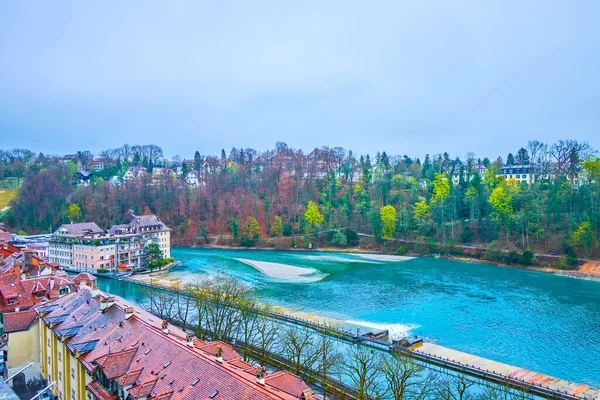 Aare River Its Long Barrier Dam Southern Part Old Bern — Stock Photo, Image