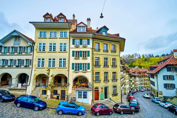 Lenyűgöző Középkori Házak Nydeggstalden Utcán Régi Bern Svájc — Stock Fotó