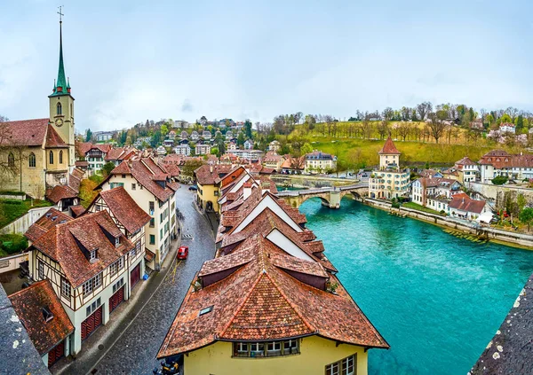 Het Stadsgezicht Van Het Oudste Deel Van Bern Met Prachtige — Stockfoto