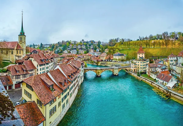 Panoramisch Uitzicht Het Oudste Deel Van Bern Met Middeleeuwse Monumenten — Stockfoto