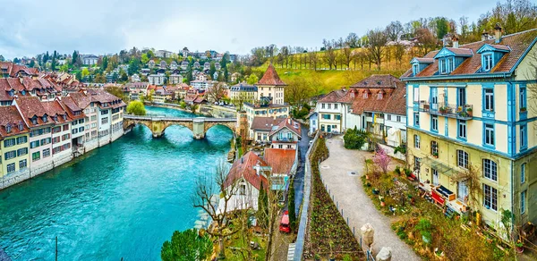Panorama Historic Townhouses Both Banks Aare River Oldest Part Bern — Stock Photo, Image