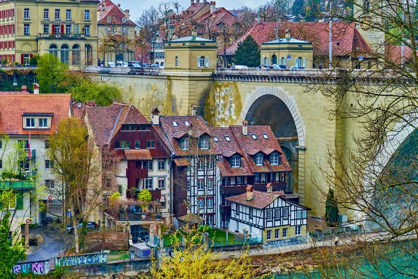 View Oldest Part Bern Small Half Timbered Houses Riverside Switzerland — Stock Photo, Image